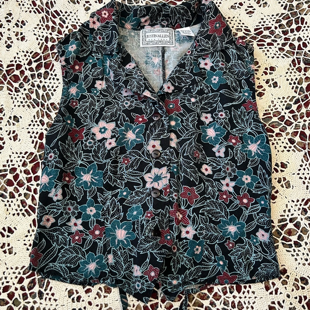 Vintage 90’s Floral Black Sleeveless Top with Tie Back